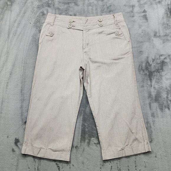 Gloria Vanderbilt Pants Womens 10 Tan White Striped Double Button Capri Cuffed - Picture 1 of 13